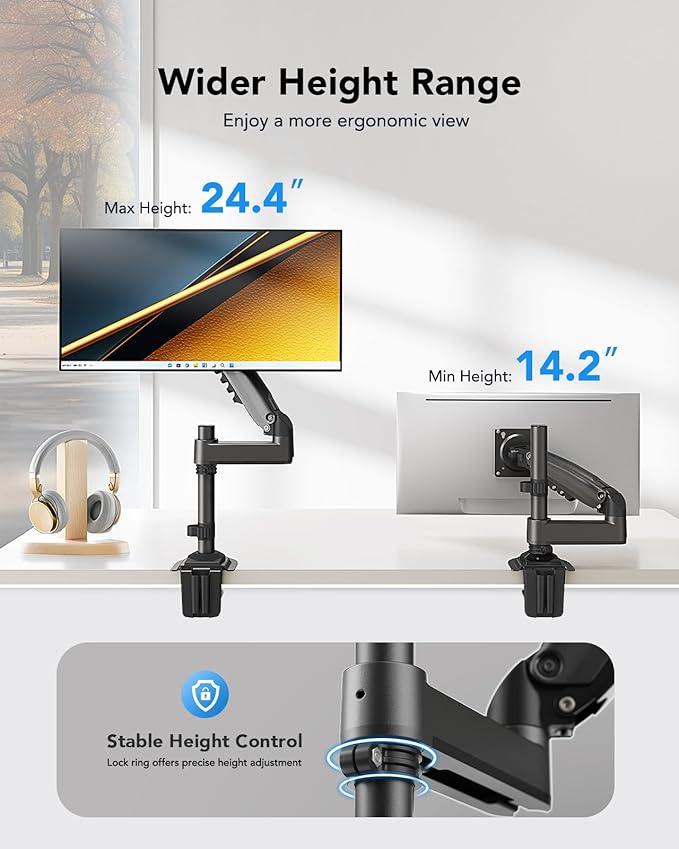 HUANUO Single Monitor Arm for 13-32 inch Screens, Holds 19.8lb, Adjustable - Image 6