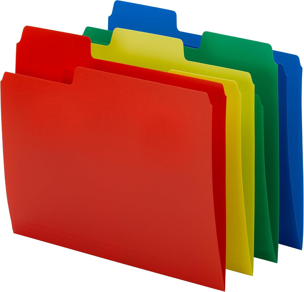 Smead SuperTab Poly Plastic File Folders for Documents, Set of 36 Plastic Folders, 1/3-Cut Tabs, File Folders Letter Size, Assorted Primary Colors, Office Supplies, School Supplies