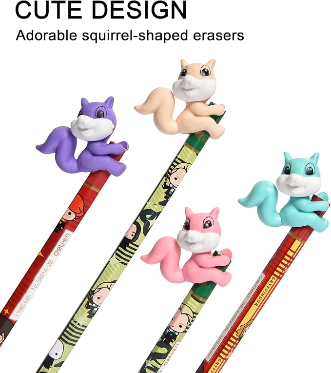 24Pcs Pencil Top Erasers for Kids, Squirrel Pencil Erasers Toppers Bulk - Image 2