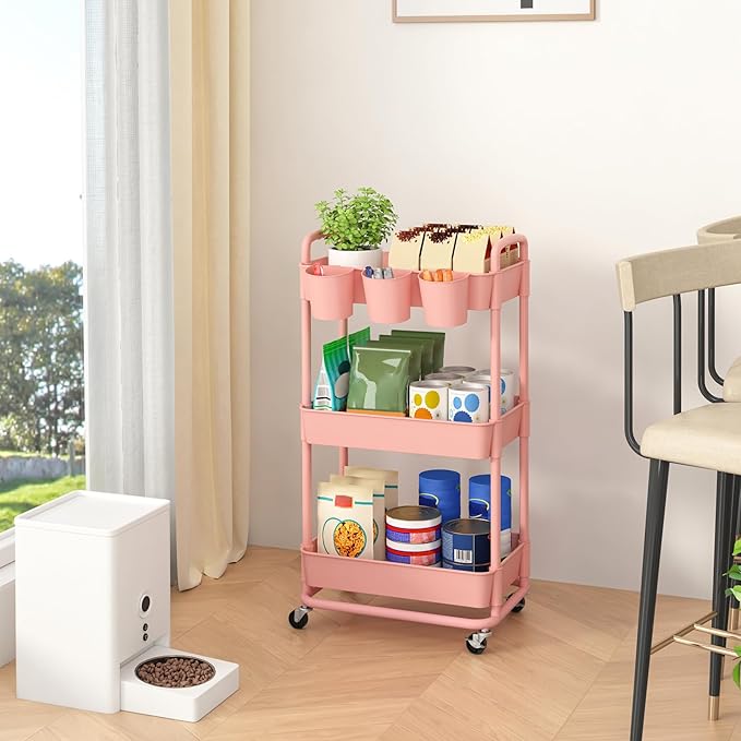 JIUYOTREE 3-Tier Plastic Rolling Storage Cart Utility Cart - Image 4