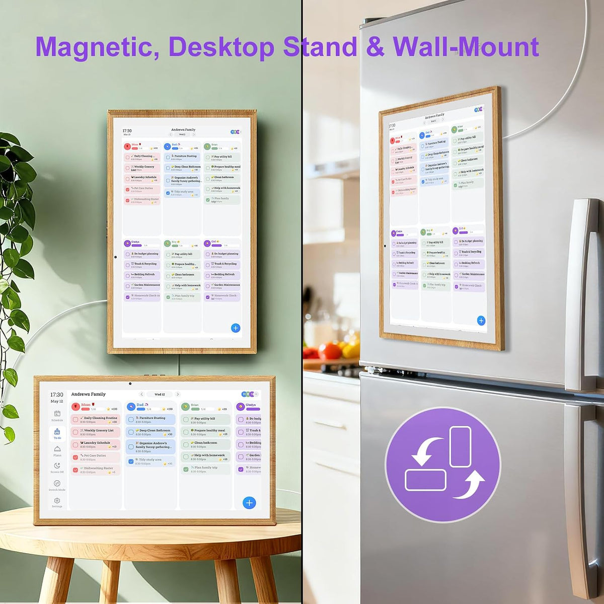 15.6 Inch Magnetic Fridge Digital Calendar, Teak Wood Grain