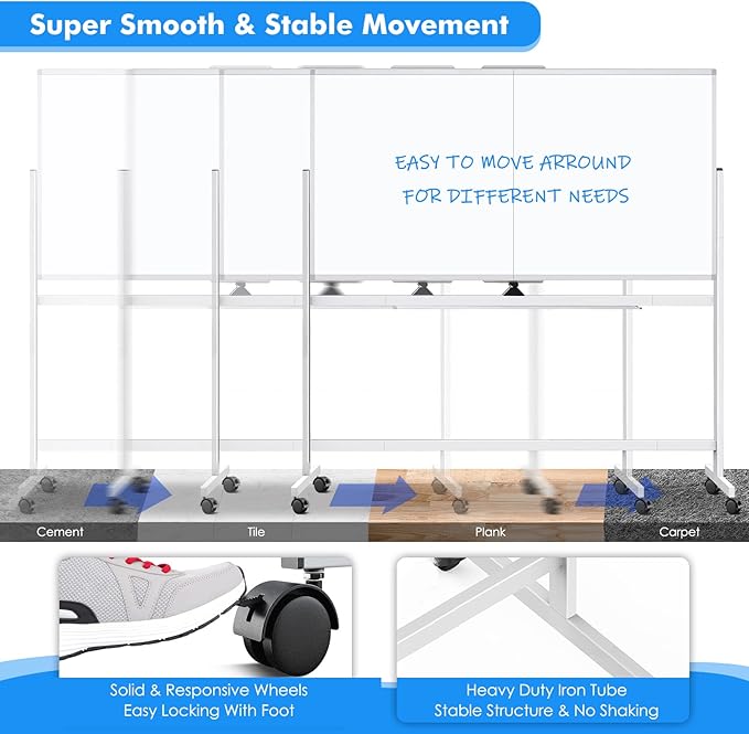 maxtek Rolling Whiteboard, Large Double Sided Standing Whiteboard - Image 6