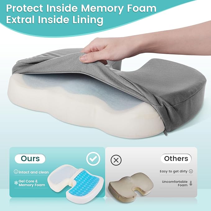 Office Chair Seat Cushion, Cooling Gel Enhanced Memory Foam Cushion - Image 4