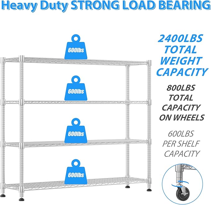 Homdox 4 Tier Heavy Duty Metal Wire Shelving - Image 5