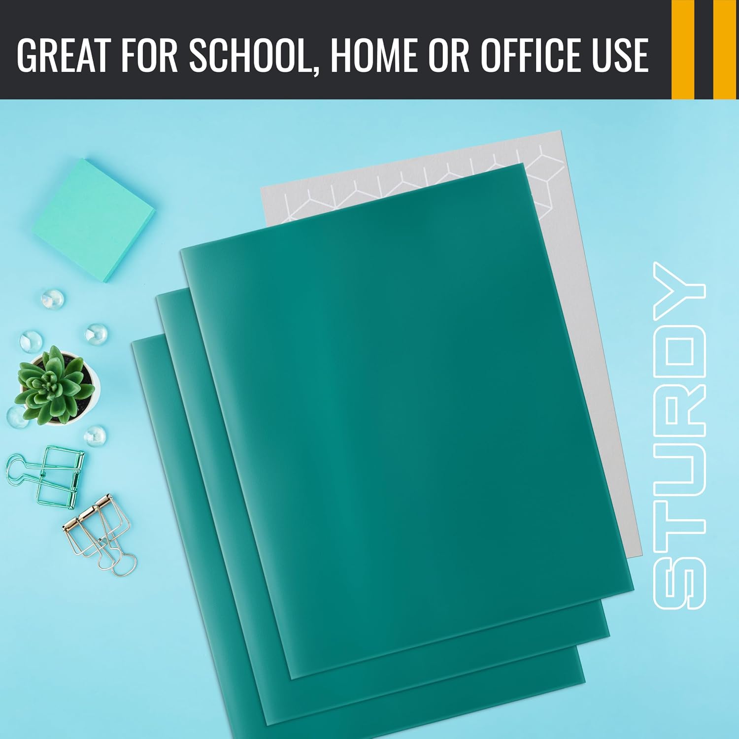 2 Pocket Glossy Laminated Paper FOLDERS Portfolio Letter Size, Teal, 25PK