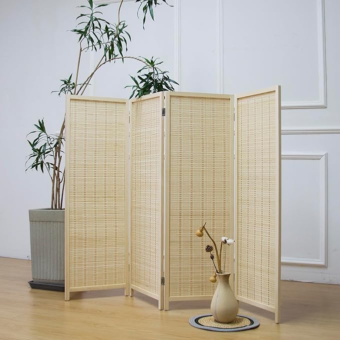 Furnnylane 4 Panel Short Room Divider Screen, Small Bamboo Panel Divider by Furnnylane