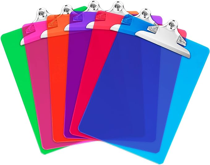 Plastic Clipboards with Butterfly Clip Set of 6-12.5 x 9 Inch Multi Color by OfficeSolutionsDirect