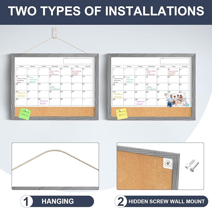 Calendar Whiteboard for Wall, 17x13 Inches Dry Erase Calendar Cork Board Combo - Image 2