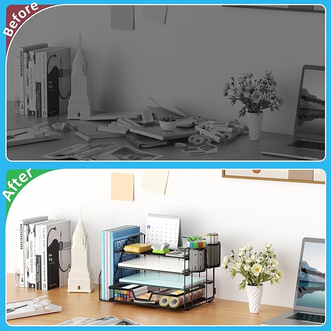 Marbrasse Desk Organizer and Accessories，4-Tier Paper Letter Tray Organizer - Image 2