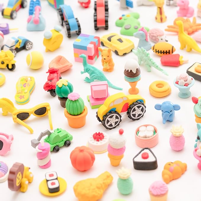 CLOCK KING 110pcs 3D Cute Kids Erasers, Random Desktop Pet Toys Gifts, - Image 4
