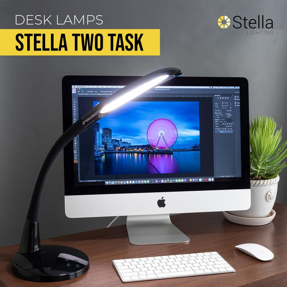 Two Task Lamp, 12W Adjustable Desk Lamp, Dimmable LED Light with Custom Color...