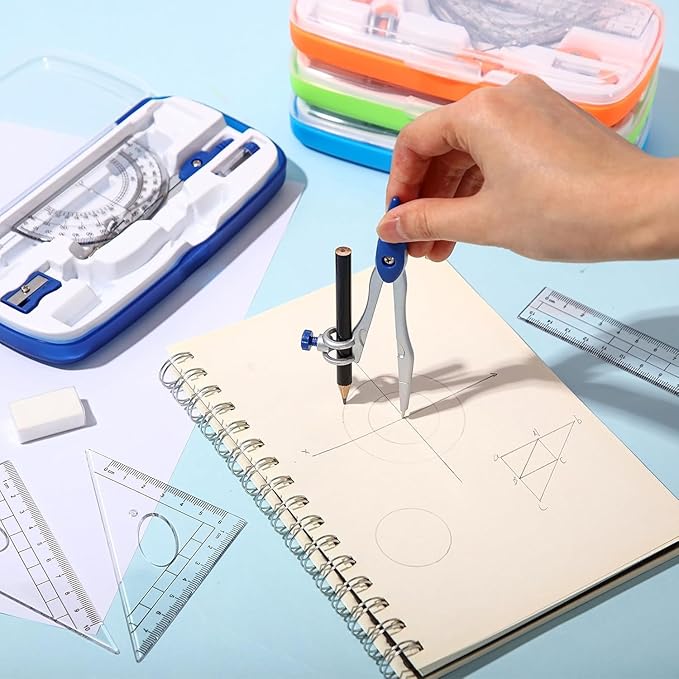 Zonon 6 Sets Math Geometry Kit Student 10 Pcs Shatterproof Storage Box Includes - Image 2