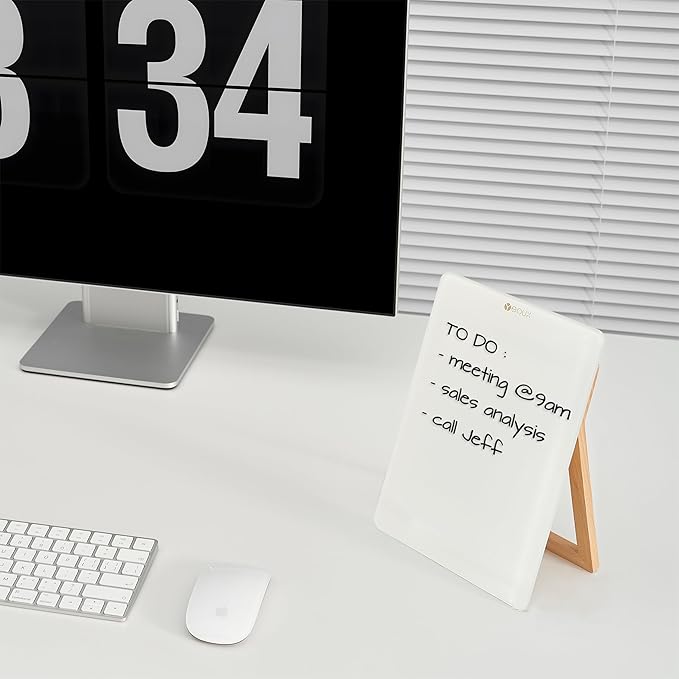 Desktop Glass Whiteboard with Reversible Wood Stand, Small White Board - Image 6