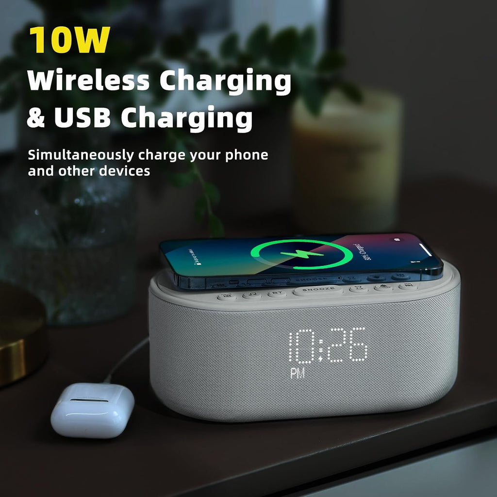 odokee sound machine alarm clock with wireless charging, close-up detail