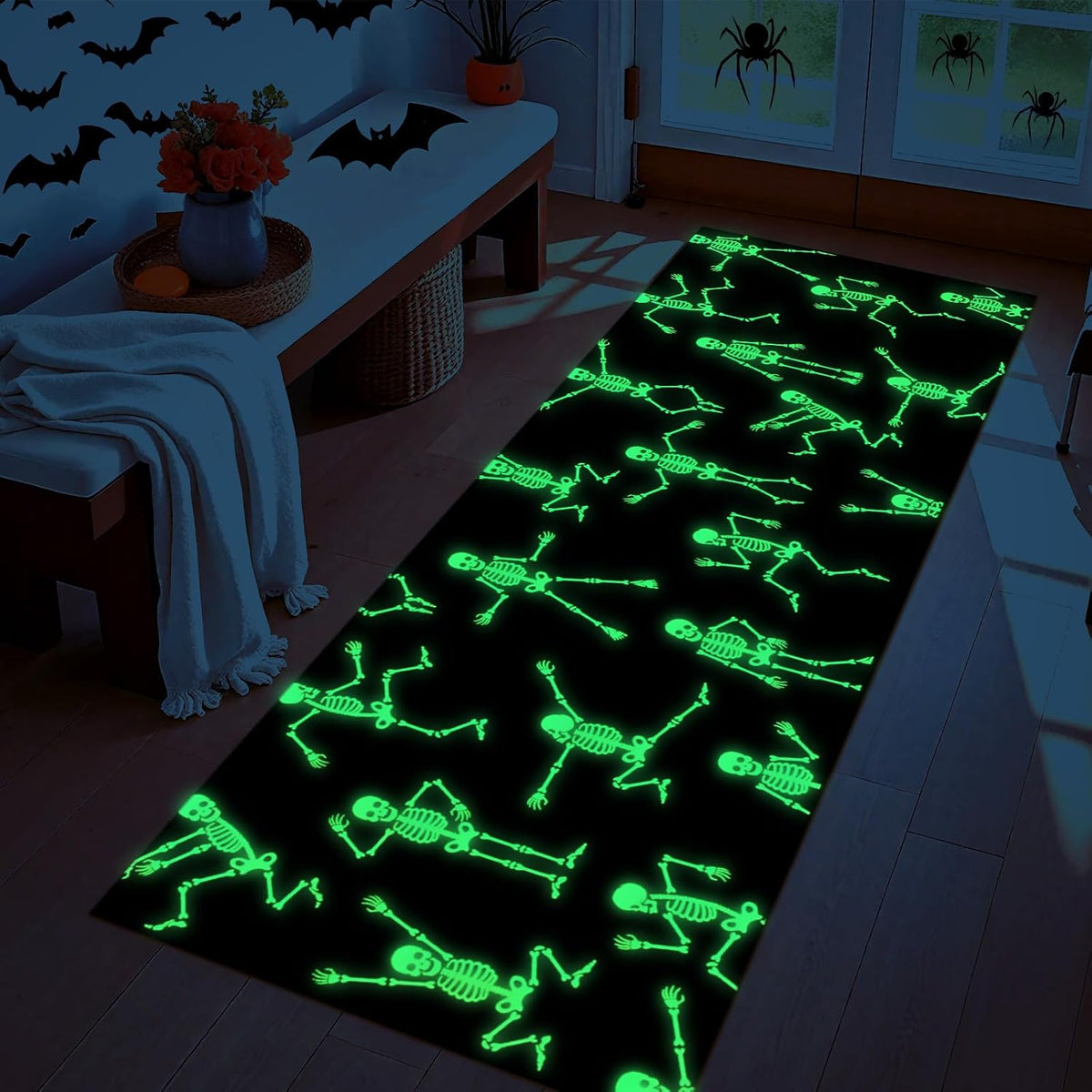 ASPMIZ Halloween Runner Rug, Glow-in-the-Dark Rug Runner Non Slip, Black Rugs...