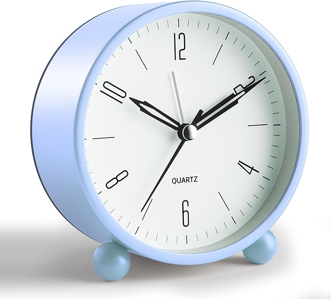 Analog Alarm Clock, 4 inch Super Silent Non Ticking Small Clock by JALL