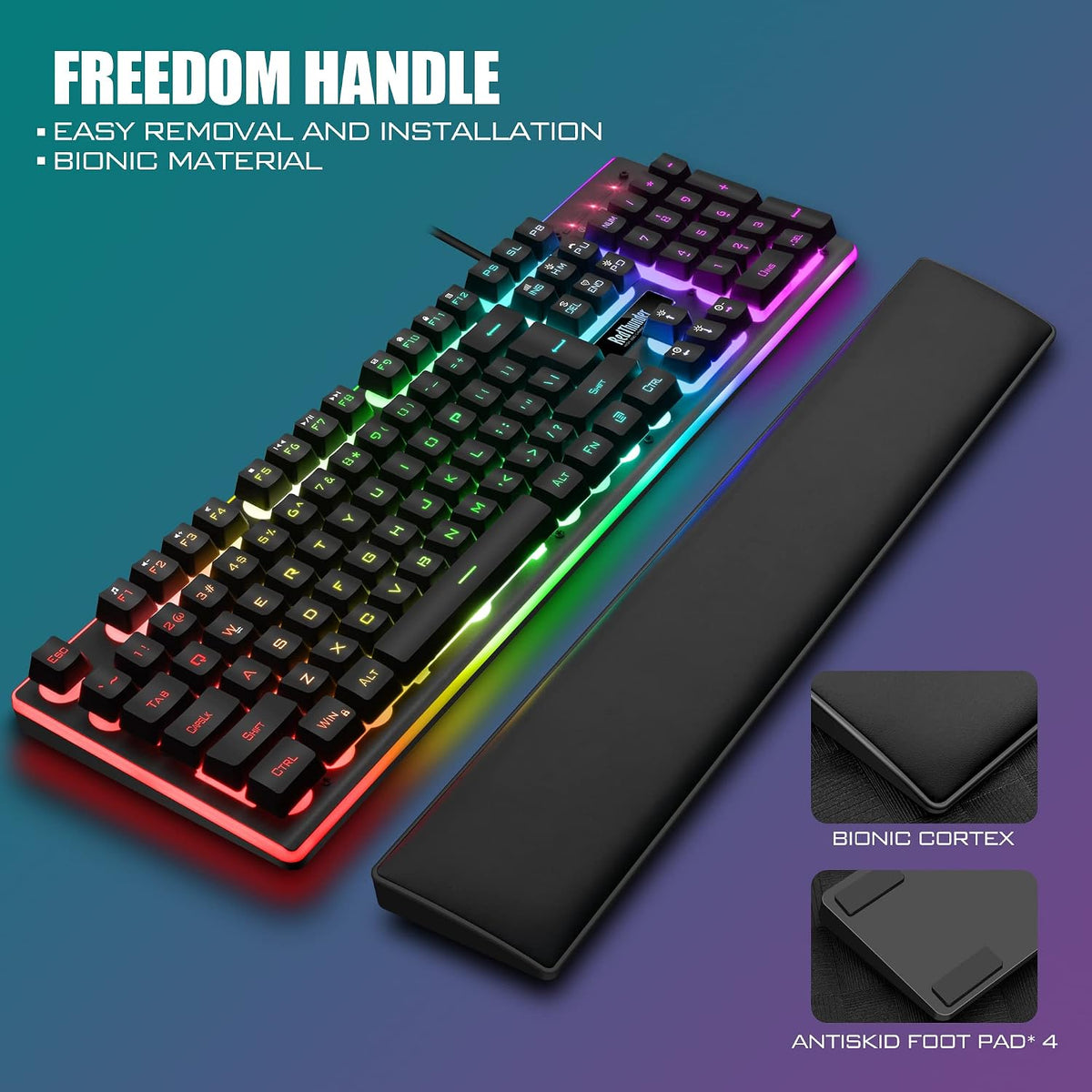 RedThunder K10 Wired Gaming Keyboard and Mouse and Wrist Rest Combo, RGB Back...