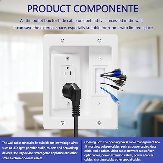 Wall Cable Concealer Management Kit, Recessed Outlet Behind TV - Image 6
