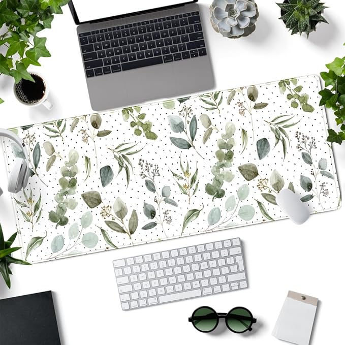 Green Mouse Pad Boho Desk Mat, Speckled Textured Greens Cool Aesthetical Mouse - Image 2