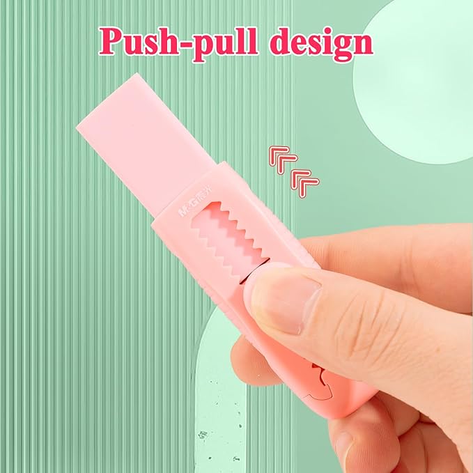 M&G 4+1 Pack Rubber Pink Erasers Sliding Retractable Eraser, Soft Cute Erasers - Image 7