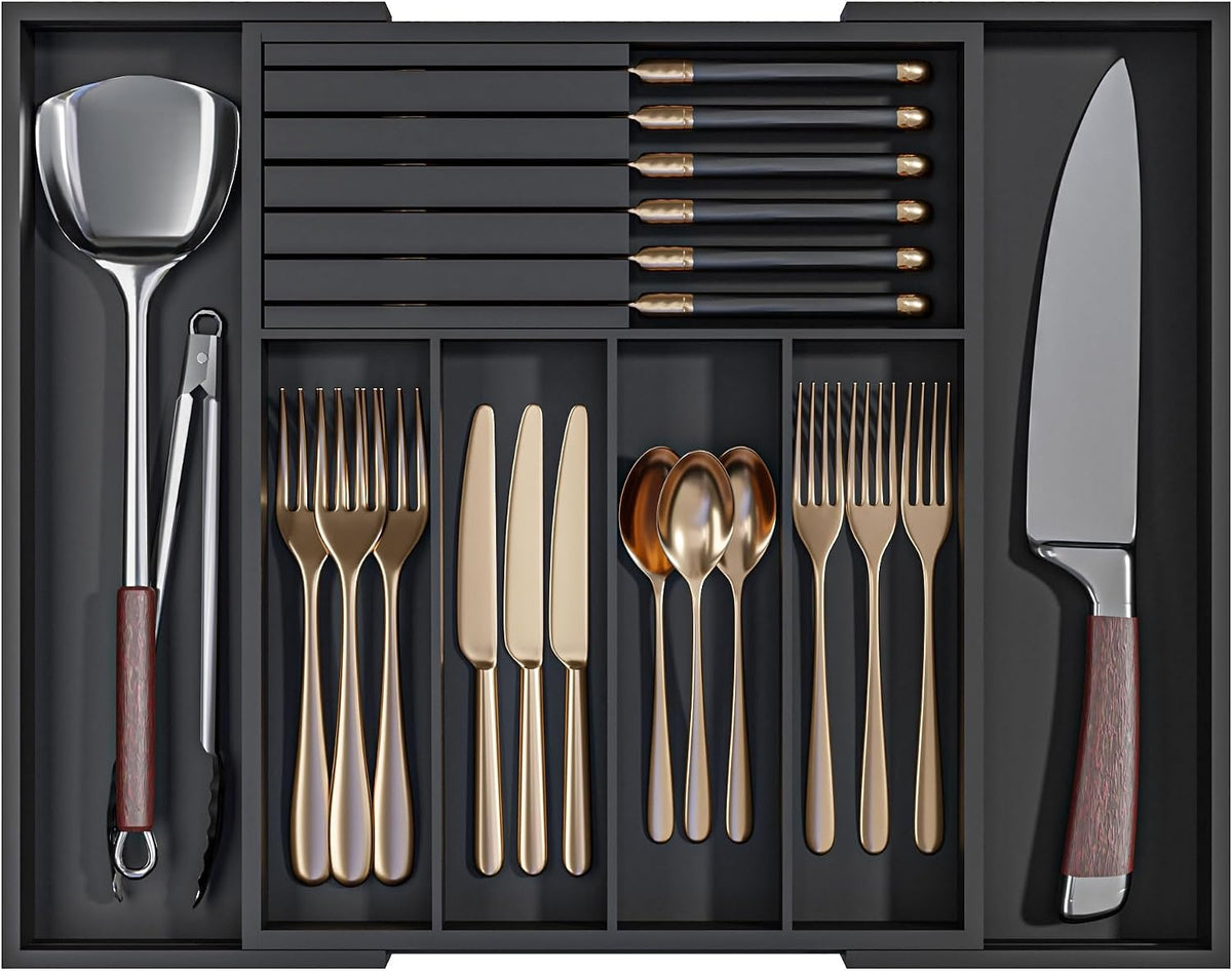 Utensil Organizer Silverware Tray for Drawer - Bamboo Knife Drawer Organizer ...