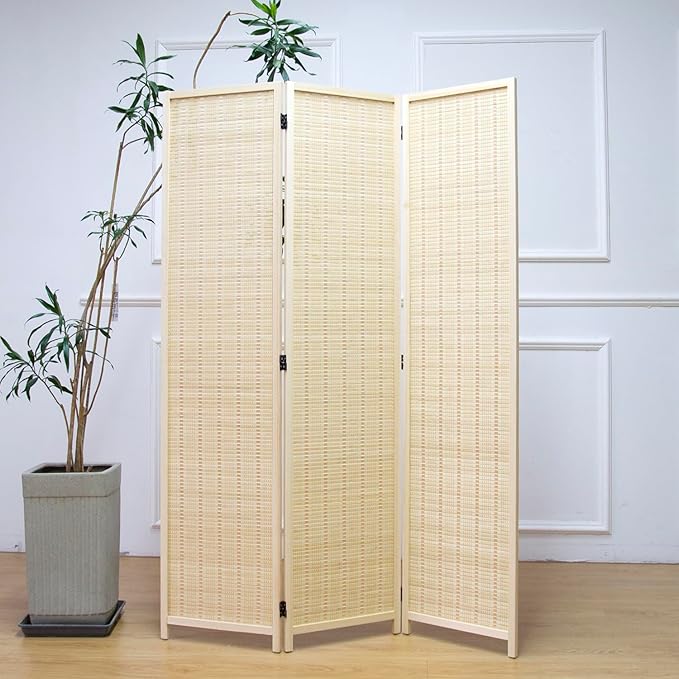 Furnnylane 3 Panel Room Divider and Folding Panel Screen, Bamboo Panel Divider - Image 2