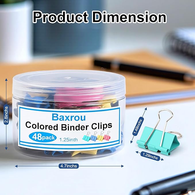 Colored Binder Clips, Medium Binder Clip 1.25 Inch - Image 2