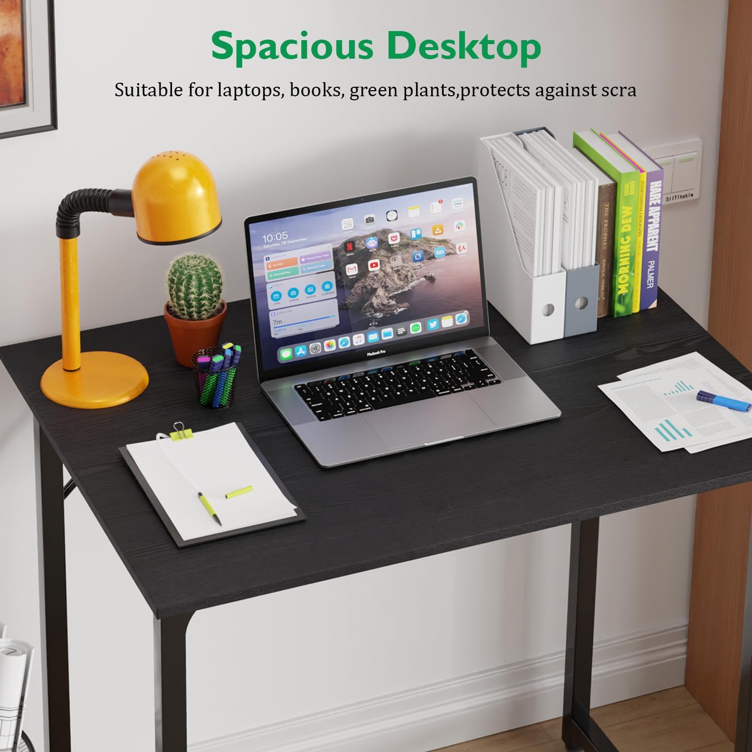 PayLessHere | 32" Office Desk with Ergonomic Office Chair | Black & Black | with Height Adjustable and Reclining Chair | Sturdy Computer Desk with Thick Desktop and Adjustable Legs | For Home, Office