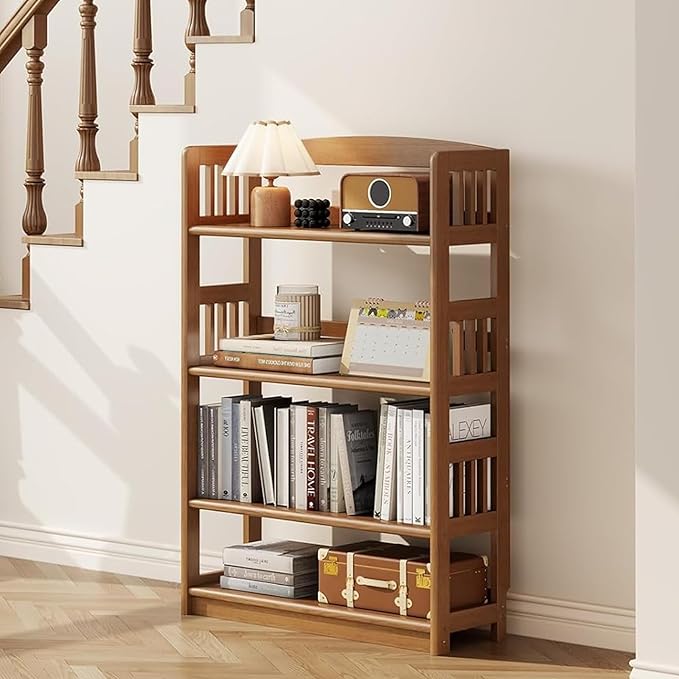 AnywaysWood 4 Tier Solid Wood Open Shelf Bookcase, Modern Wooden Display by VisittheKungFuWood