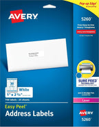 Avery Easy Peel Printable Address Labels with Sure Feed, 1" x 2-5/8" Customizable Stickers, White, 750 Blank Mailing Labels, Great for Mailing, Shipping, and More (5260)
