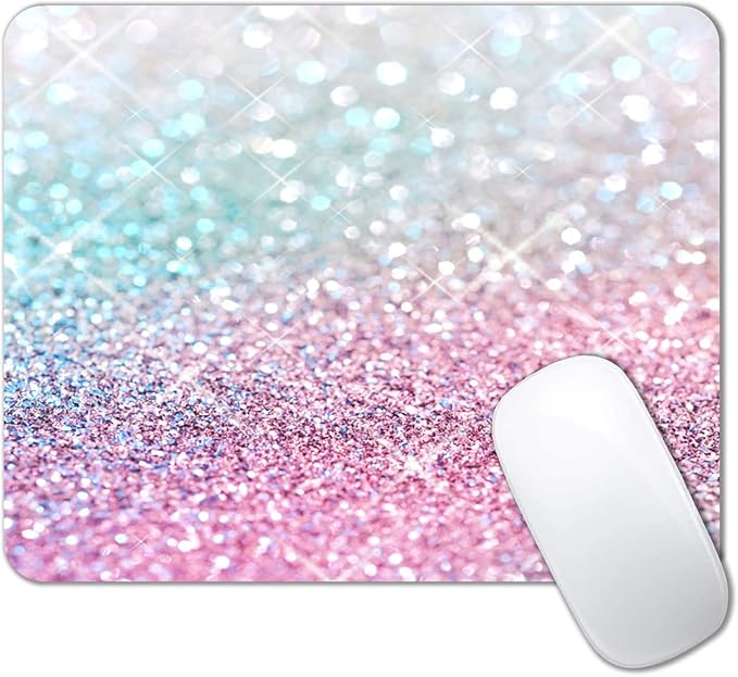IMAYONDIA Pink Blue Sparkly Mouse Pad Cute, Rectangle Non-Slip Rubber Glitter by IMAYONDIA