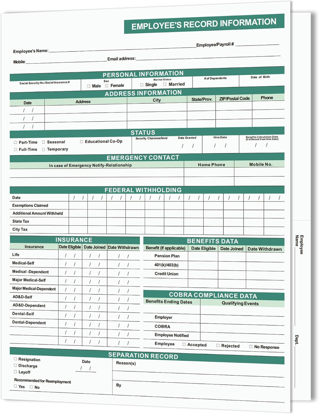 Employee Personnel File Folders, 9.5x11.5 Inch, Letter Size, Heavyweight