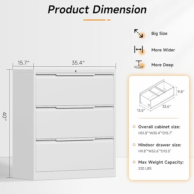 Bestoo 3-Drawer File Cabinet - Image 3