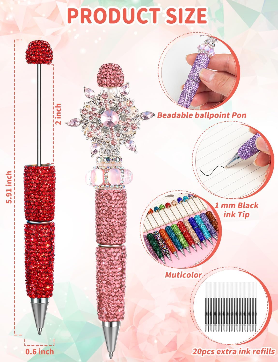 76Pcs Full Rhinestone Fancy Glitter Beadable Pens for Beads