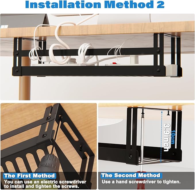 PAVSTINE Under Desk Cable Management Tray, 17 in Metal Cable Tray Basket - Image 8