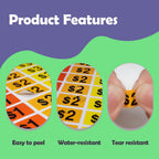 YSHIHE Garage Sale Price Stickers,2250 Pcs Preprinted Removable Labels | 1/2" x 3/4" Rectangle Bright Neon Colors Pre-Priced Price Tag Labels for Yard Sale and Flea Market