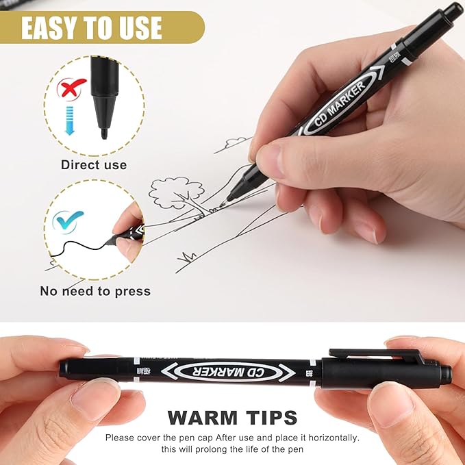 Sibba 20 PCS Dual-Tip Black Drawing Pens 0.5/1mm Bold & Fine Paint Markers - Image 3