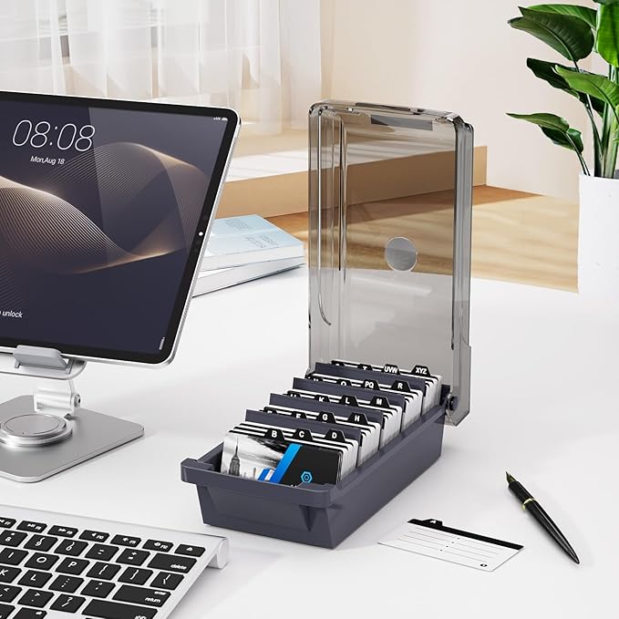 MaxGear Business Card Holder Desk, Large Plastic Business Card Organizer Box - Image 6