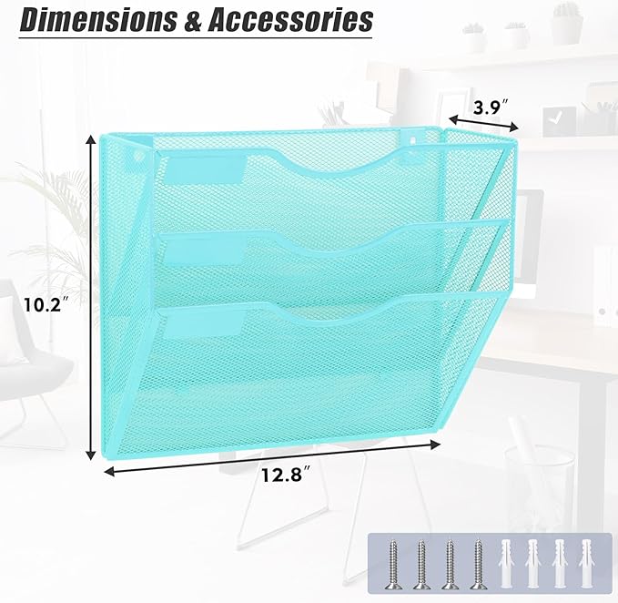 EASEPRES 3 Pocket Mesh Hanging Wall File Organizer, Wall Mounted Mail Paper - Image 2