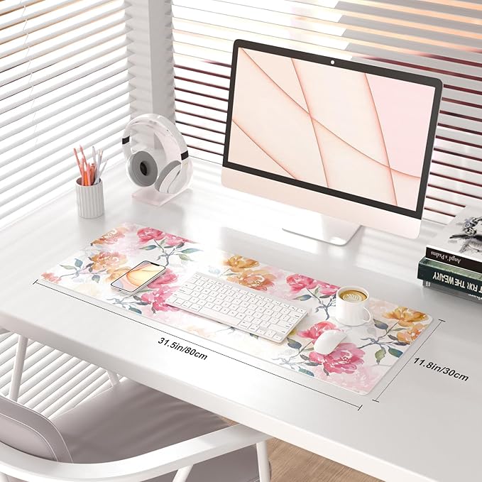 QIYI Floral Mouse Pad, Watercolor Flowers Desk Mat - Image 2