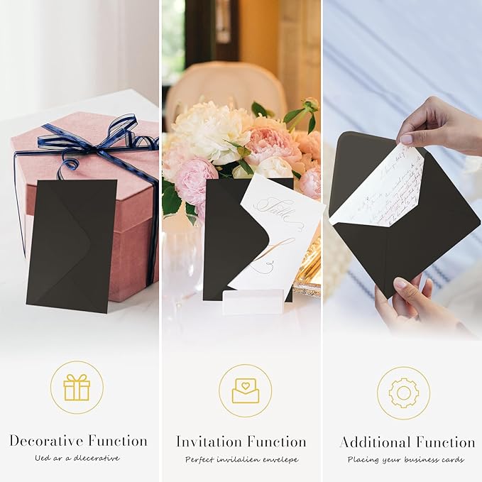 A7 Black Envelopes 100 Pack, Goefun V Flap Invitation Envelopes - Image 4