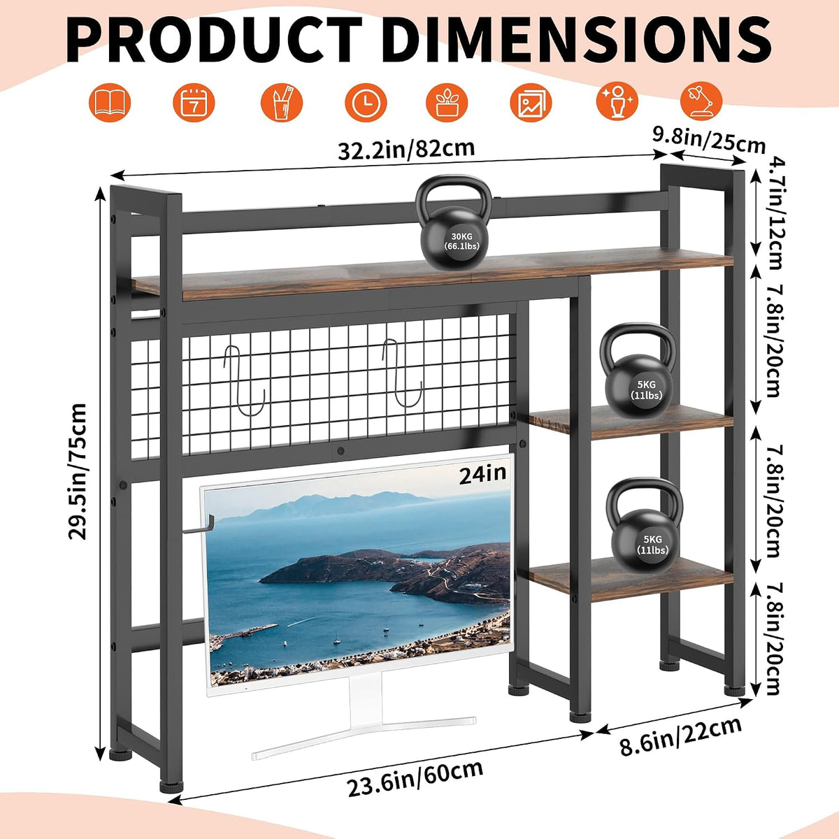 IBVIVIC Desktop Shelf, 32.3'' Desktop Organizer Shelf for Computer Mo...