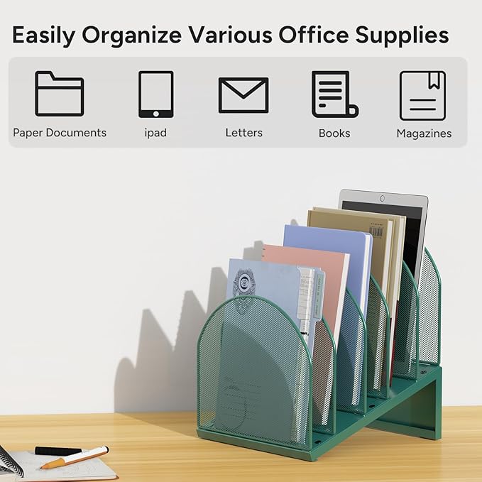 OUTIOE 5-Section Desk File Organizer, Metal Mesh Folder Organizer - Image 7