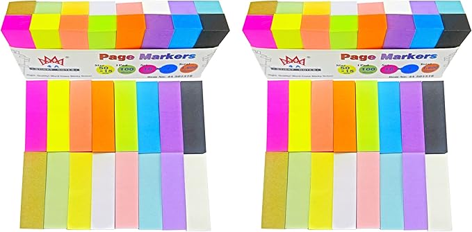 4A 2 Packs Sticky Note Tabs Flags 0.6 x 2 Inches, 16 Colors, Small Sticky Notes by 4A