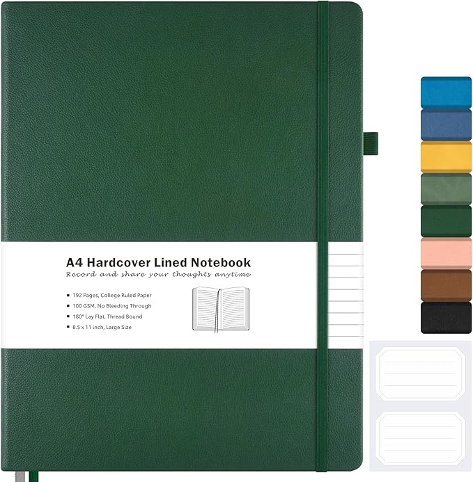 College Ruled Notebook, A4 Hardcover Leather Notebook by MALEDEN