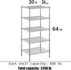 Regal Altair 24" Deep x 30" Wide x 64" Height Wire Shelving Kit | 5-Tier | NSF - Image 3