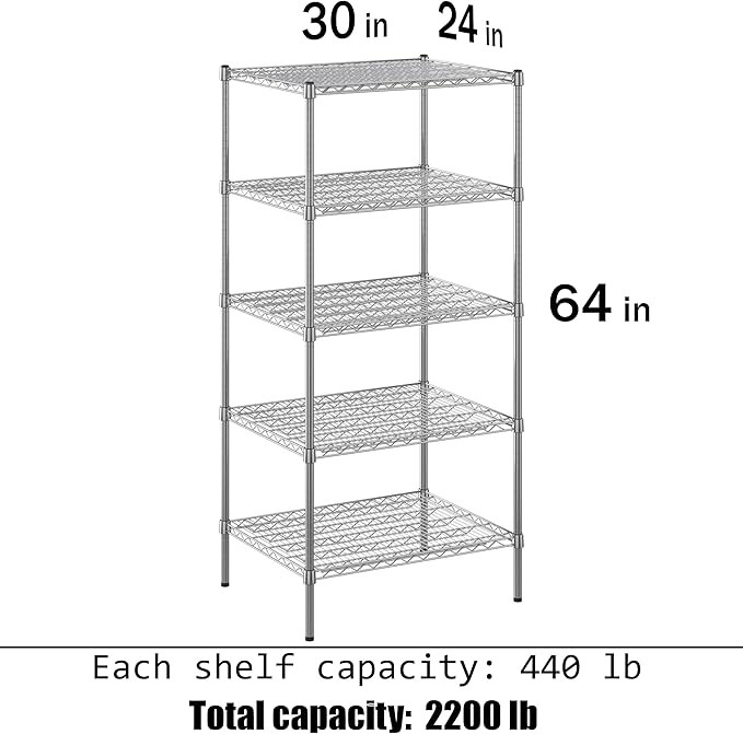 Regal Altair 24" Deep x 30" Wide x 64" Height Wire Shelving Kit | 5-Tier | NSF - Image 3