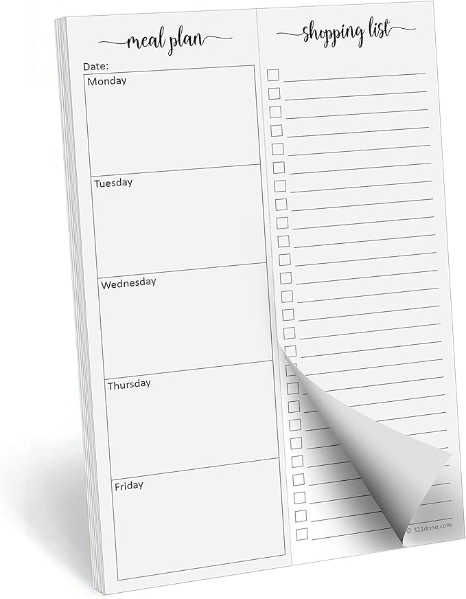 321Done Magnetic Meal Planning Pad, Made in USA, M-F Weekly Menu Planner & by 321Done