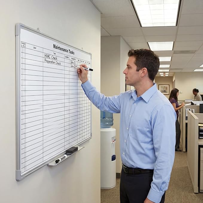 Lined Whiteboard Blank Grid Aluminum Frame Dry Erase Board Reusable Wall - Image 3