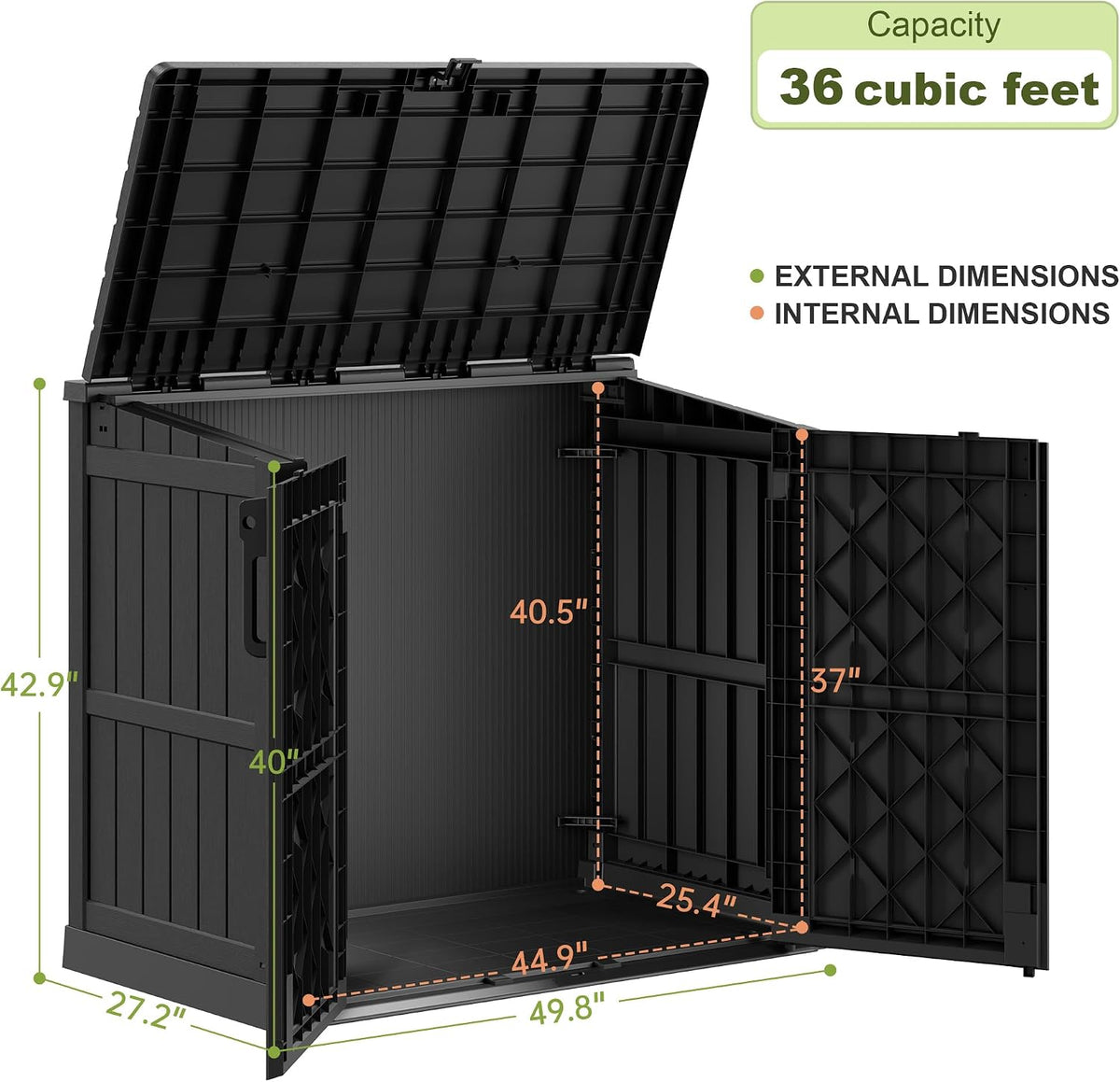 36 cu ft resin outdoor storage shed, weatherproof, close-up detail